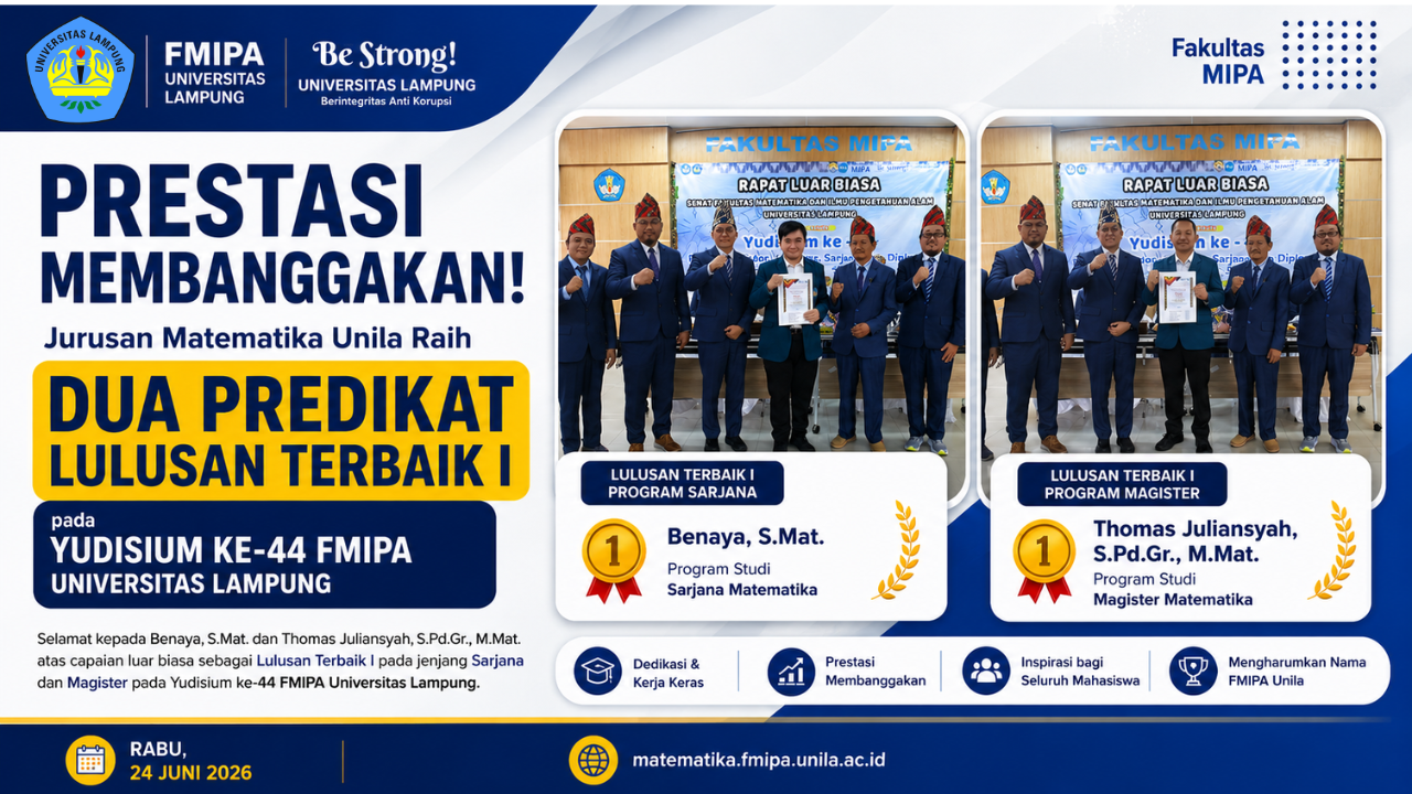 Boast! Unila Bachelor's and Master's Mathematics Alumni Win the First Best Graduate of FMIPA