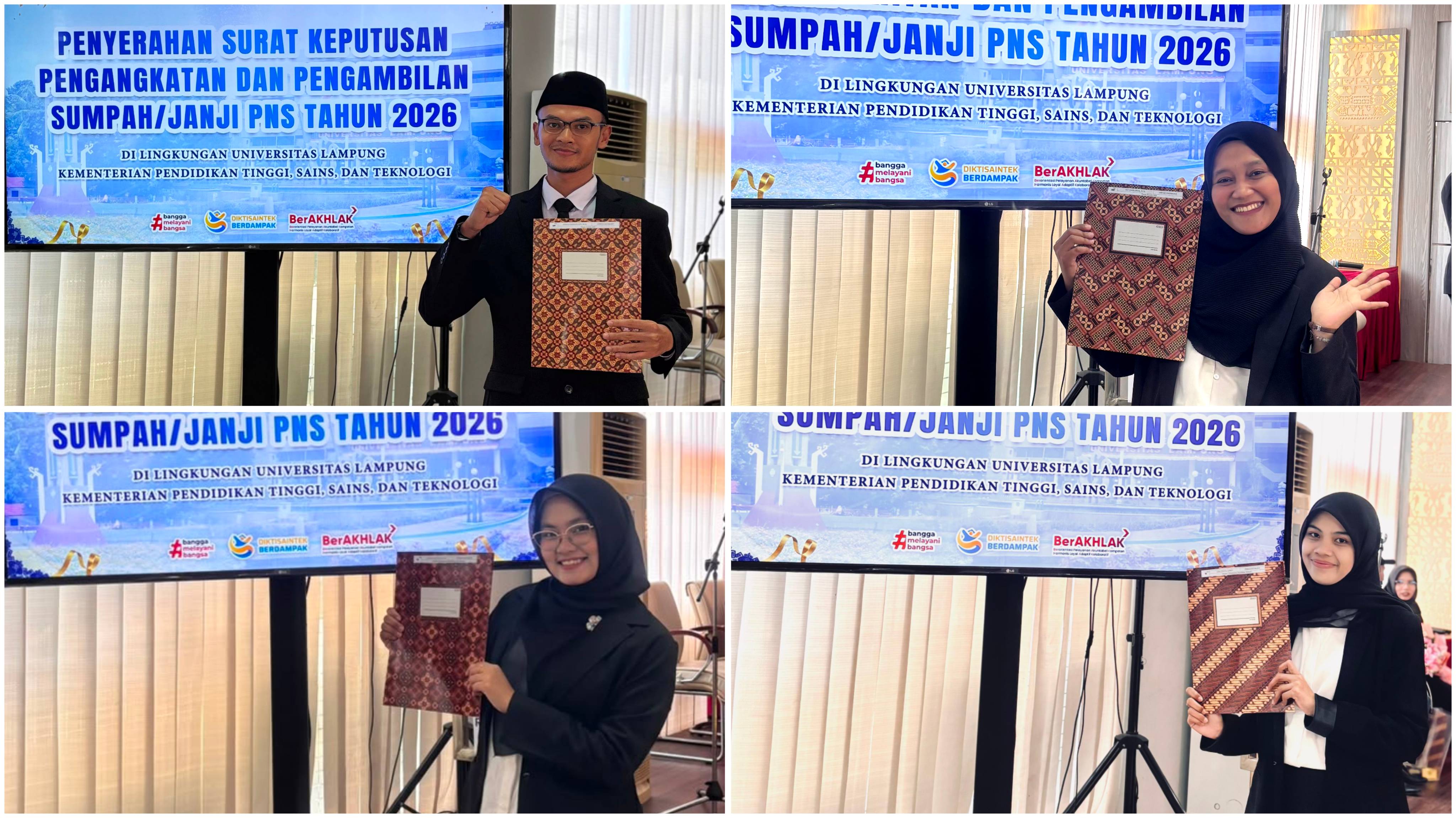 Empat Sivitas Jurusan Biologi FMIPA Universitas Lampung Resmi Menerima SK Pengangkatan dan Mengucapkan Sumpah/Janji Pegawai Negeri Sipil